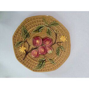 Zell Majolica Germany 9" Basketweave Plate With Fruit Design